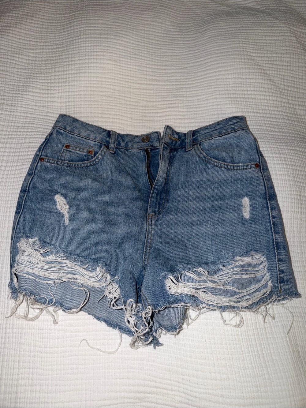 Topshop Light Blue Distressed High-Rise Jean Shorts